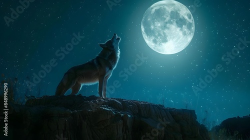 Wallpaper Mural Wolf Howling at the Full Moon in Starry Night Sky Silhouette Torontodigital.ca