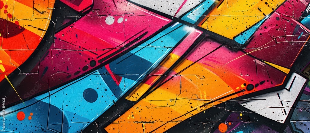Fototapeta premium Closeup of a graffiti mural, showcasing detailed spray paint work and vibrant colors, perfect for modern design projects