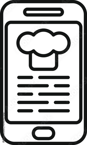 Line icon of a smartphone displaying a recipe app, symbolizing cooking assistance and culinary guidance