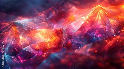 An abstract background with diamond shapes and sparkling jewel tones, vivid colors, hd quality, digital art, high contrast, geometric design, modern aesthetic, artistic abstraction. © LuvTK