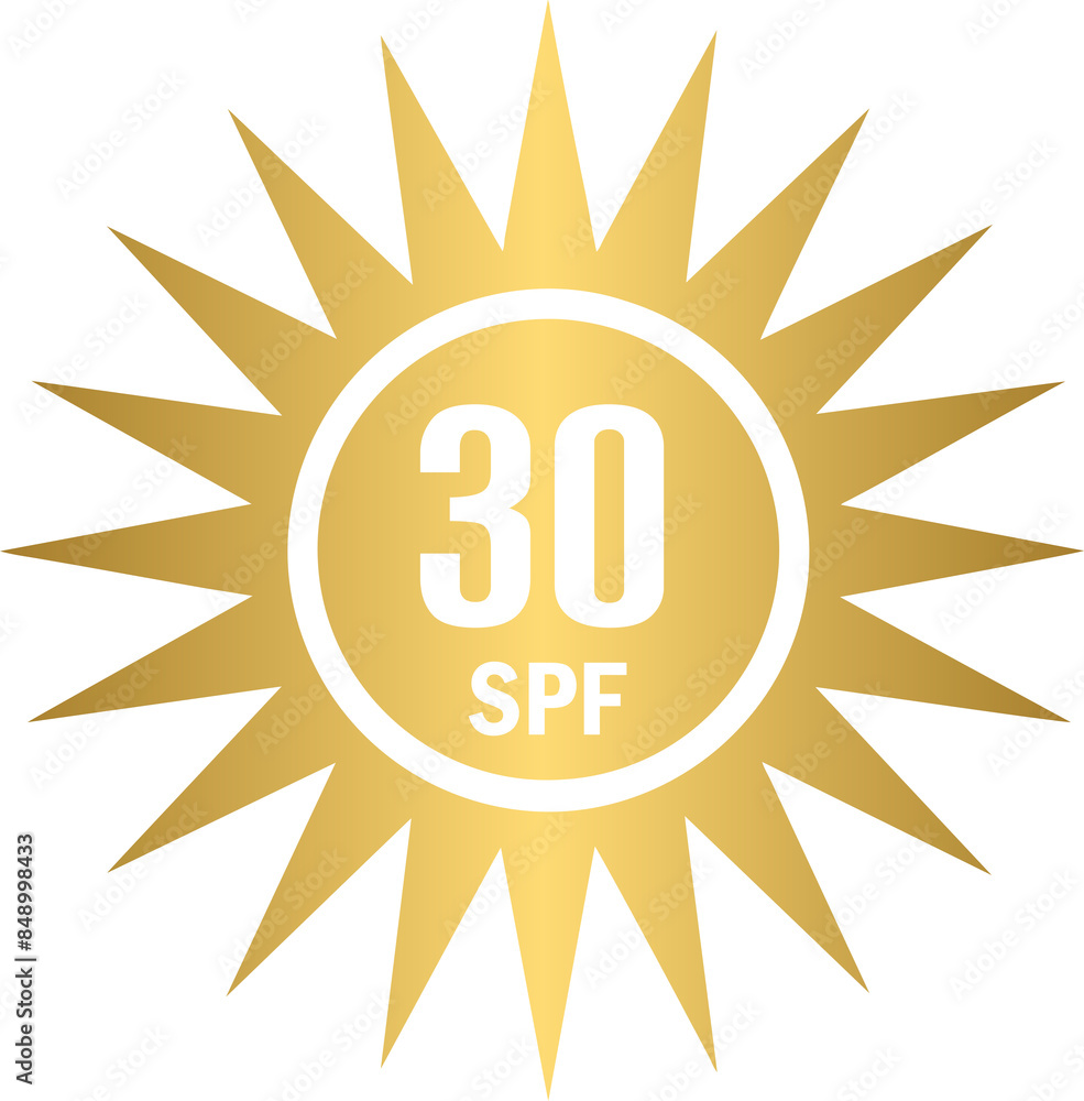 Fototapeta premium SPF 30 golden sun, shield icon