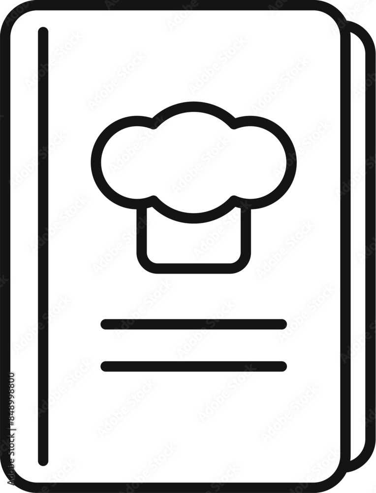 This minimalist icon features a cookbook with a chef's hat, representing culinary arts and delicious recipes This minimalist icon features a cookbook with a chef's hat, representing culinary arts and delicious recipes