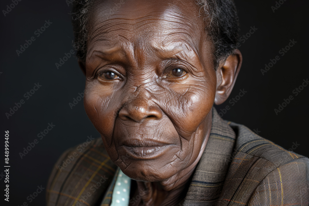 Close-up portrait of elderly African woman, studio photo Close-up portrait of elderly African woman, studio photo