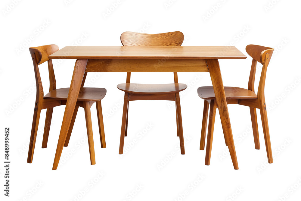 set modern wooden table with chairs isolated on a transparent background, cut-out, PNG set modern wooden table with chairs isolated on a transparent background, cut-out, PNG