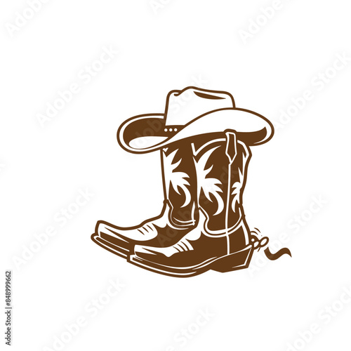 simple vector logo of cowboy boots and hat