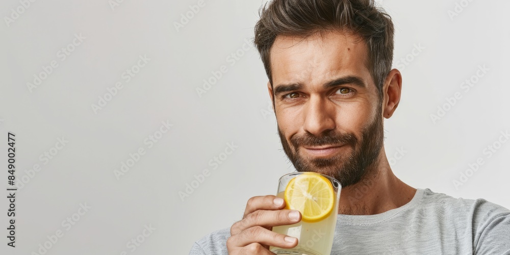 A confident middle-aged man with a stylish look, holding a glass of refreshing lemonade, exuding positivity and sophistication. A confident middle-aged man with a stylish look, holding a glass of refreshing lemonade, exuding positivity and sophistication.