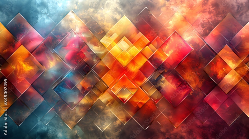 An abstract background with reflective rhombuses creating a kaleidoscope effect, vivid colors, hd quality, digital art, high contrast, geometric design, modern aesthetic, artistic abstraction. An abstract background with reflective rhombuses creating a kaleidoscope effect, vivid colors, hd quality, digital art, high contrast, geometric design, modern aesthetic, artistic abstraction.