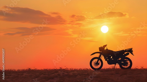 Motorcycle Sunset Silhouette Adventure Off-road Travel Dusk Scenic Outdoor Freedom Exploration © dobok