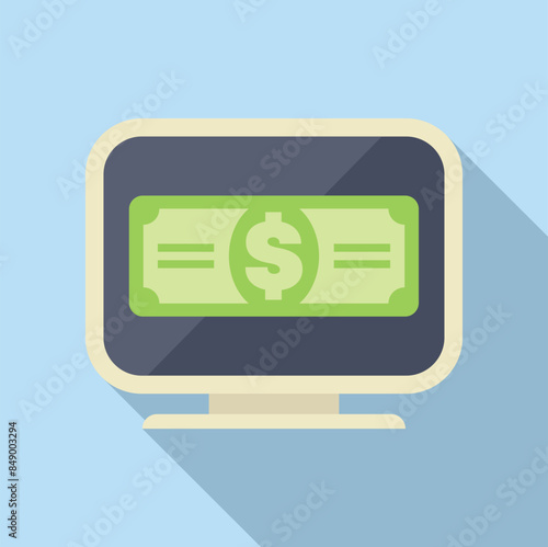 Online banking transaction showing dollar banknote on computer screen