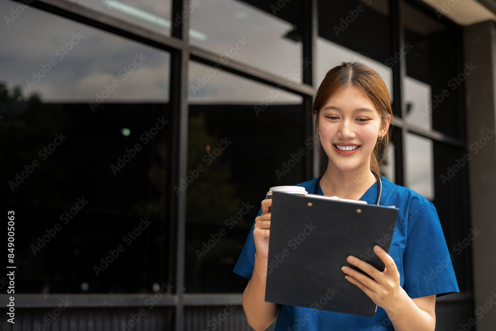 Portrait of a female doctor enjoying coffee during the day Portrait of a female doctor enjoying coffee during the day
