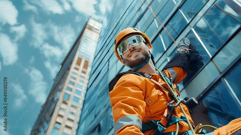 Industrial Climber Urban Highrise Safety Inspection Maintenance Work Industrial Climber Urban Highrise Safety Inspection Maintenance Work