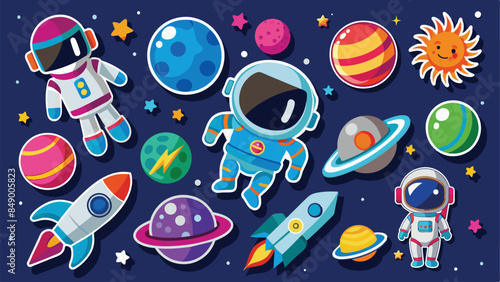 cute astronaut sticker set collection vector illustration