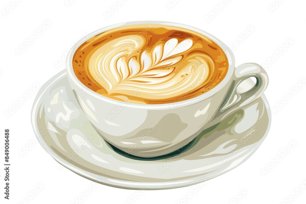 A cup of coffee with latte art, featuring a delicate leaf design. A cup of coffee with latte art, featuring a delicate leaf design.