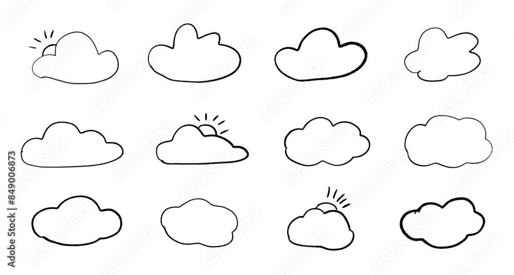 Set of cute hand drawn clouds in doodle style. Vector elements - clouds in the style of line. Set of cute hand drawn clouds in doodle style. Vector elements - clouds in the style of line.