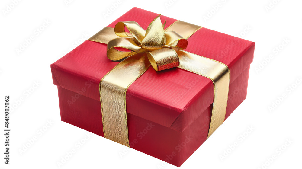 Obraz premium A red gift box with a golden bow and ribbon