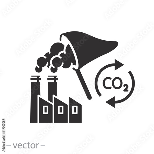 carbon compensate or convert icon, concept decarbonize, capture co2 emission, reduce air pollution, flat symbol on white background - vector illustration