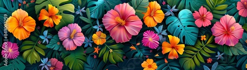 Wallpaper Mural A beautiful watercolor painting of colorful hibiscus flowers in a tropical setting. Torontodigital.ca