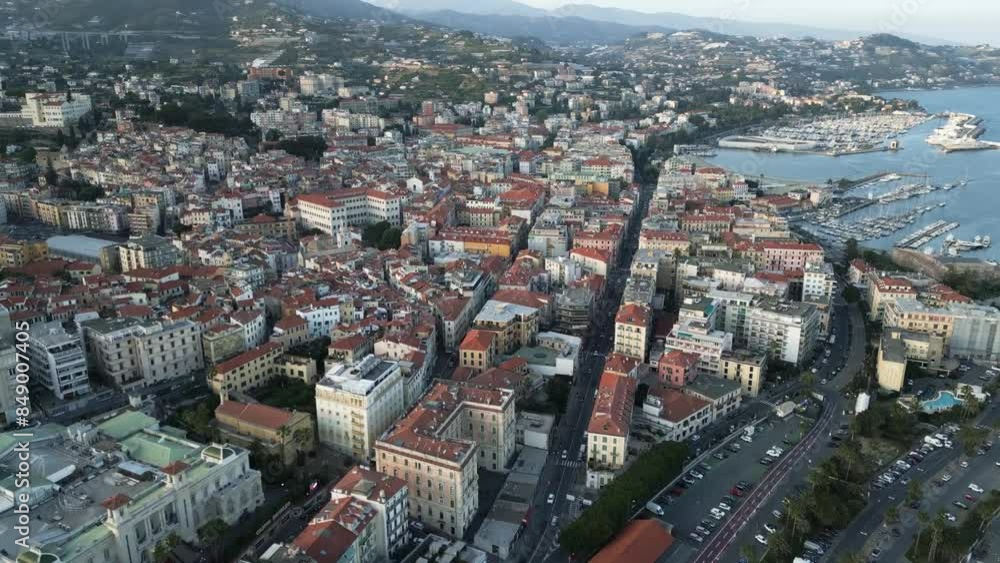 Sanremo Liguria Italy aerial view of scenic oil town on the sea Sanremo Liguria Italy aerial view of scenic oil town on the sea