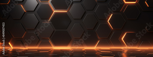 Panel kuchenny z motywem Abstract background with dark gray and orange hexagon tiles