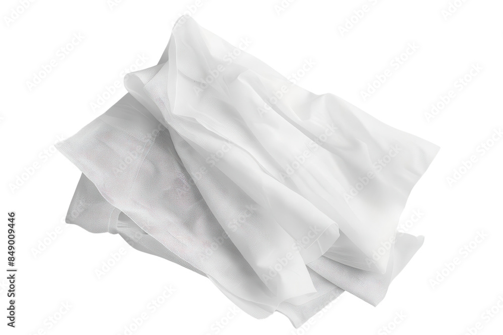 A crumpled white cloth isolated on a white background, ideal for design, texture, and fabric-related projects in photography and print. A crumpled white cloth isolated on a white background, ideal for design, texture, and fabric-related projects in photography and print.
