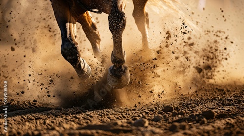 Horse's Hooves Pounding Dirt in Rodeo Event photo