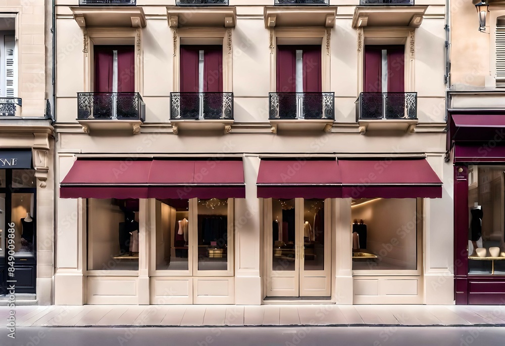 classy shop storefront with burgundy awning classy shop storefront with burgundy awning