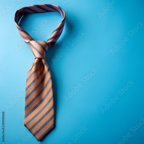 father's day, top view of a necktie on a blue background with co