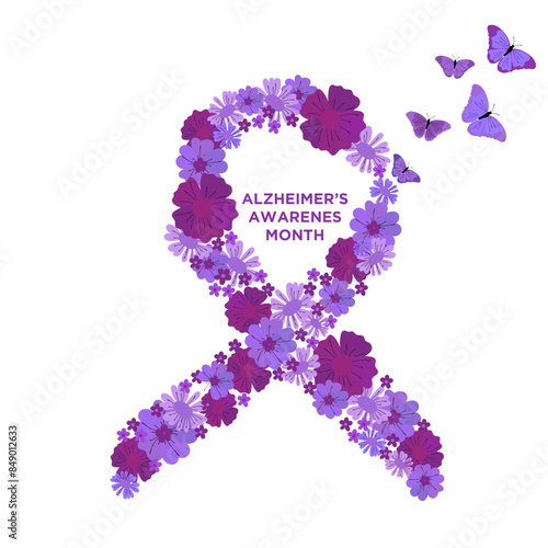 Alzheimers awareness purple flower ribbon with butterfly fly out