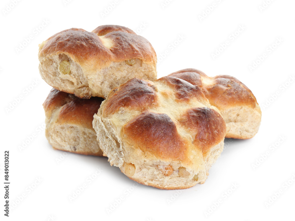 Tasty hot cross buns isolated on white Tasty hot cross buns isolated on white