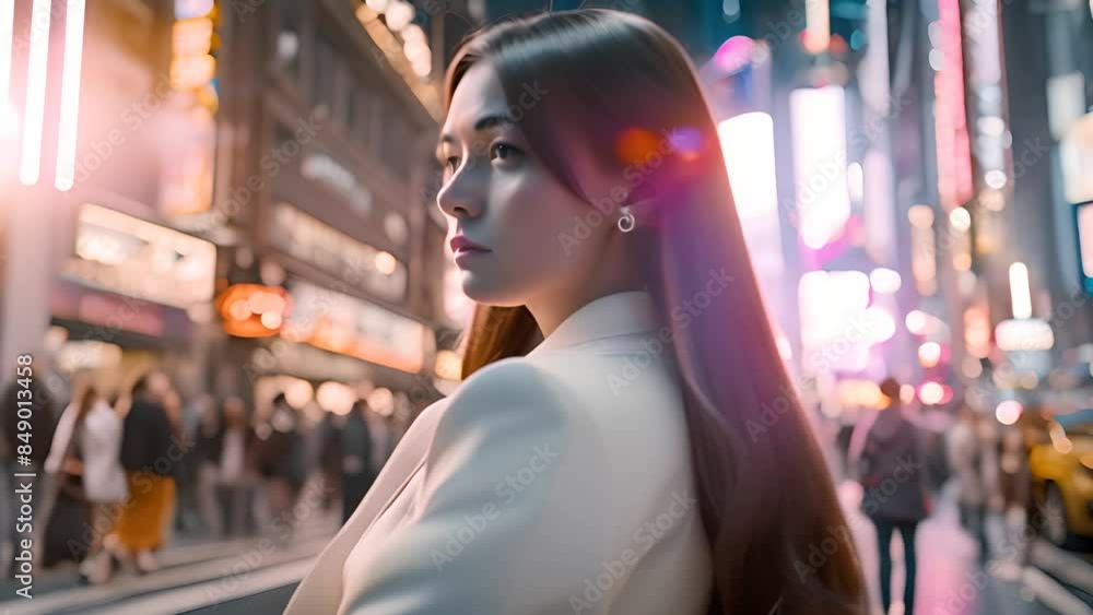 Woman Standing in Tokyo at Night Generative AI Woman Standing in Tokyo at Night Generative AI