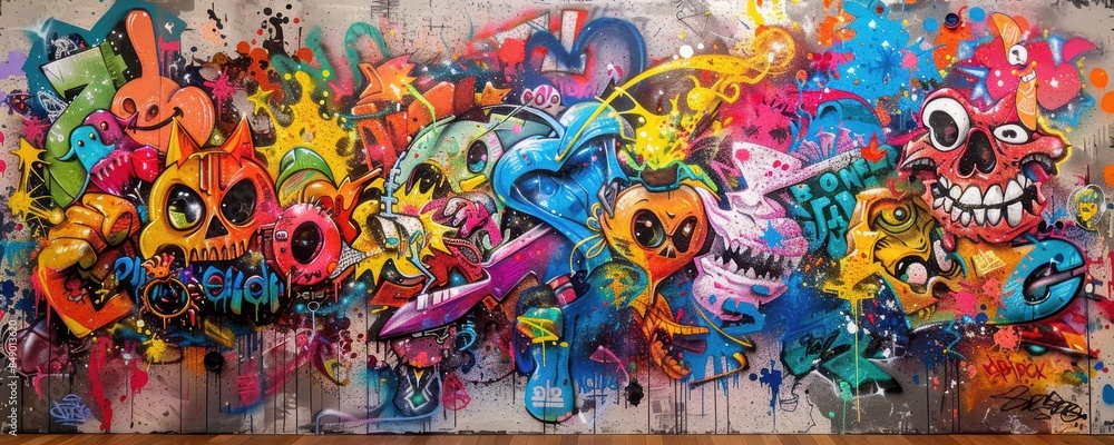 Fototapeta premium Graffiti art inspired by pop culture elements