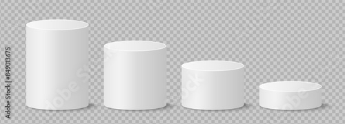 Pedestals or podium, abstract geometric empty museum scenes, exhibits for award ceremony or product presentation. Gallery platform, geometric empty product stands, realistic 3d vector set