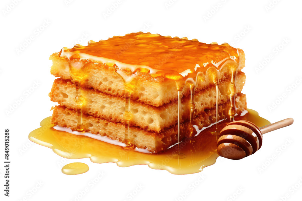 A Delectable Slice of Cake Drizzled With Sweet Honey on a Clear PNG or White Background. A Delectable Slice of Cake Drizzled With Sweet Honey on a Clear PNG or White Background.