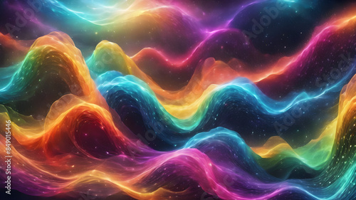 Digital rainbow particles wave light abstract background shining dots wallpaper art backdrop concept © sarahsophie