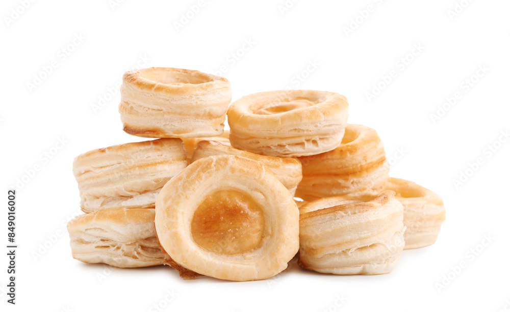 Delicious fresh puff pastry isolated on white Delicious fresh puff pastry isolated on white