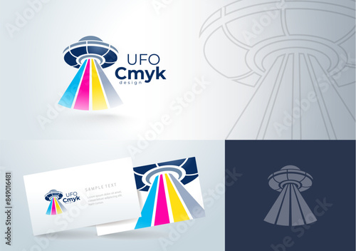Logo Printing theme CMYK Polygraphy. Abstract UFO silhouette. Template design vector.