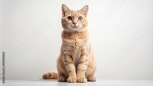 Happy beige cat sitting proudly with front paws raised, looking at the camera, cat, happy, beige, elevation, front view, feline
