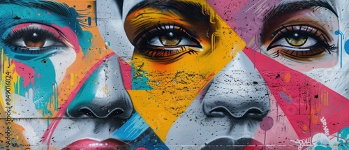 Graffiti featuring bold, contrasting colors and designs photo