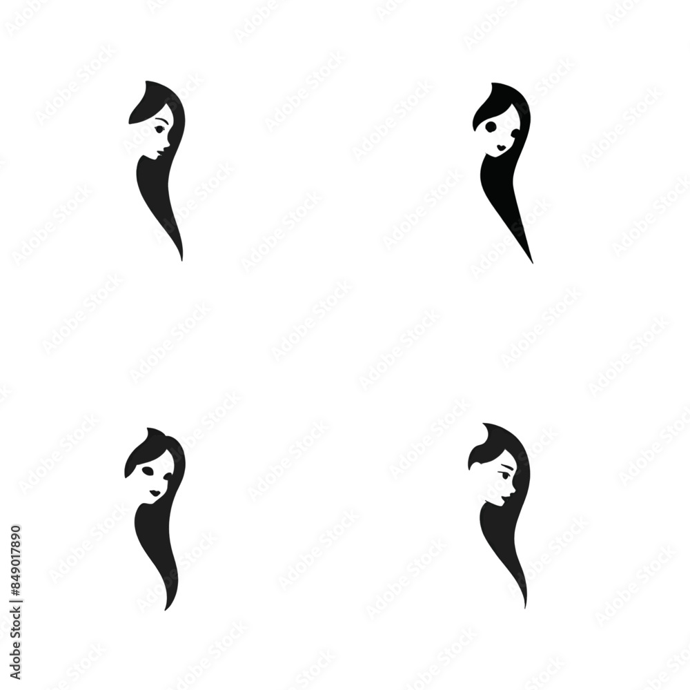 Silhouette of a woman with long hair and flowing, with no discernible waves or curls