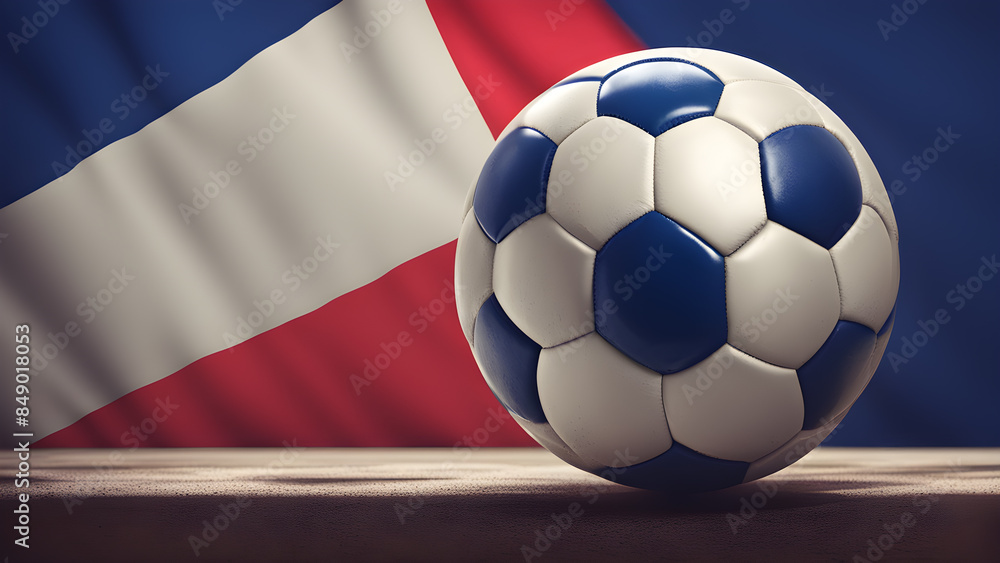 The symbolic power of success and victory. soccer ball on French flag background. Generative Ai The symbolic power of success and victory. soccer ball on French flag background. Generative Ai