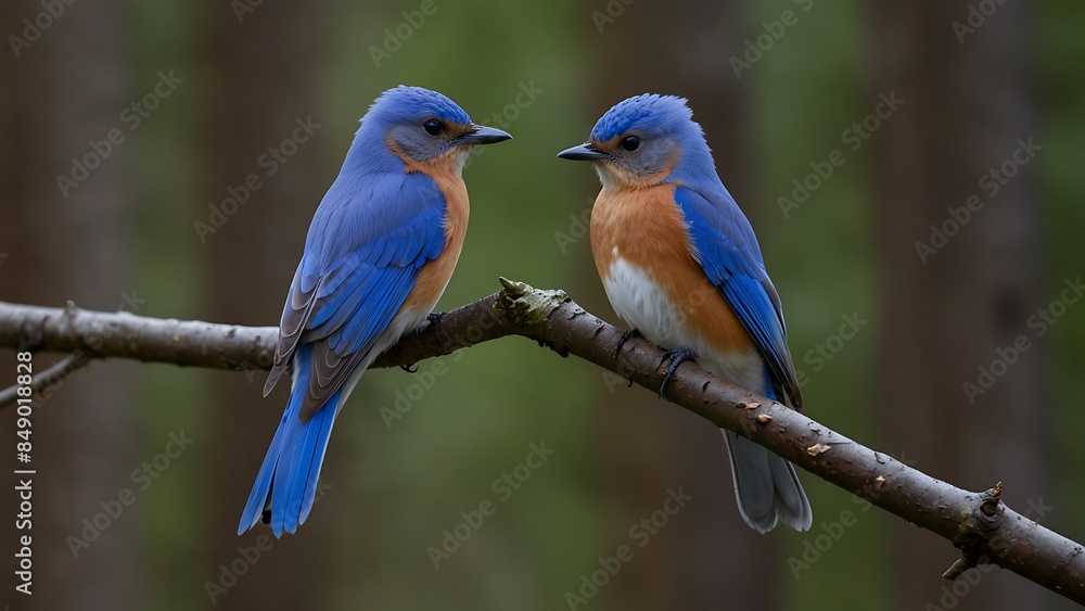 Obraz premium Love in the Canopy: Portrait of Eastern Bluebird Duo