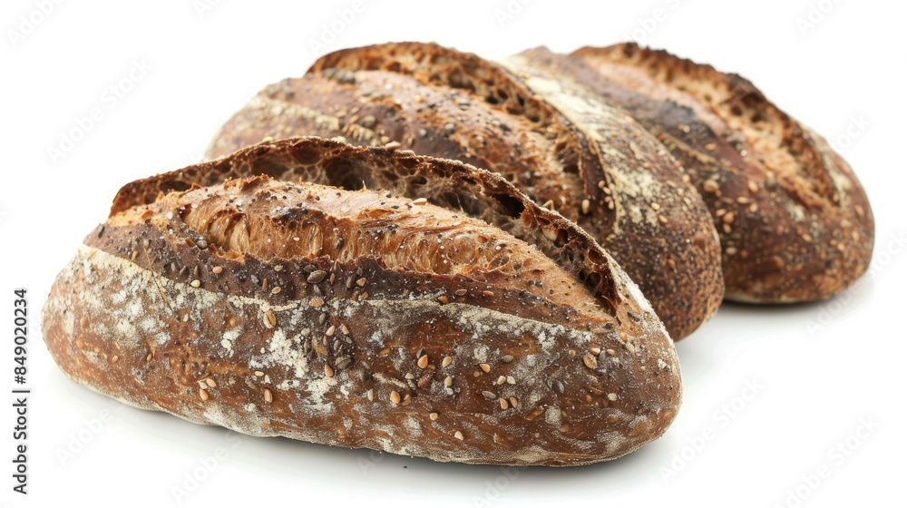 Rye sourdough bread displayed against a white backdrop Rye sourdough bread displayed against a white backdrop