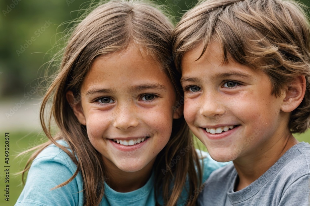 Portrait of smiling Brother and sister face to face Portrait of smiling Brother and sister face to face