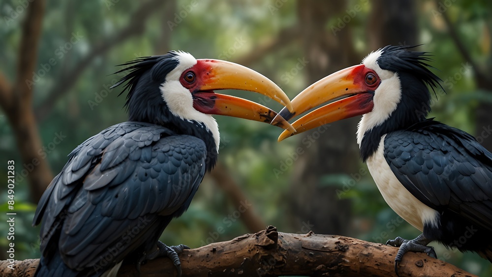 Obraz premium Close-up of Rangkong or Julang Emas, also known as Wreathed Hornbill (Rhyticeros undulatus).