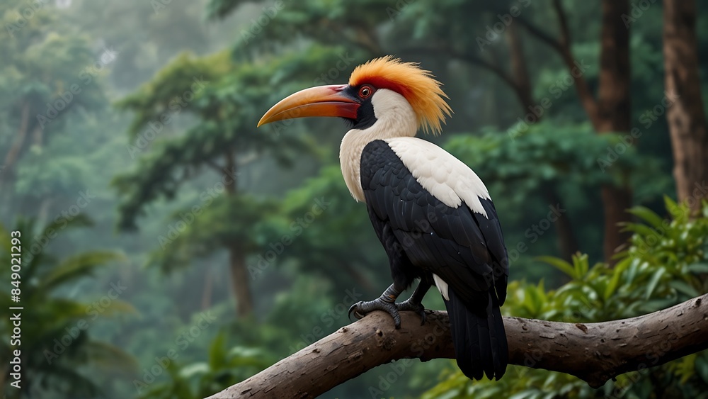 Obraz premium Close-up of Rangkong or Julang Emas, also known as Wreathed Hornbill (Rhyticeros undulatus).