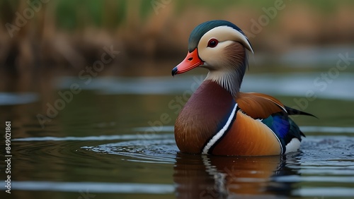 The mandarin duck is a perching duck species native to the East Palearctic. photo