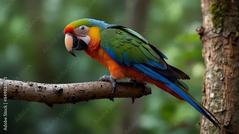 Obraz premium Scarlet Majesty: Macaw Perched on a Branch