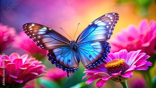 Vibrant pink and blue butterfly on a flower, papillon, rose, bleu, vibrant, colorful, insect, wings, nature, beauty © Sangpan