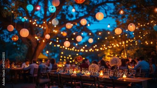 Wallpaper Mural Outdoor dining area with string lights at night Torontodigital.ca