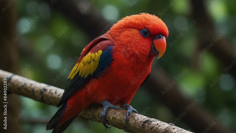 Fototapeta premium red head close up photo of chatterin lory parrot